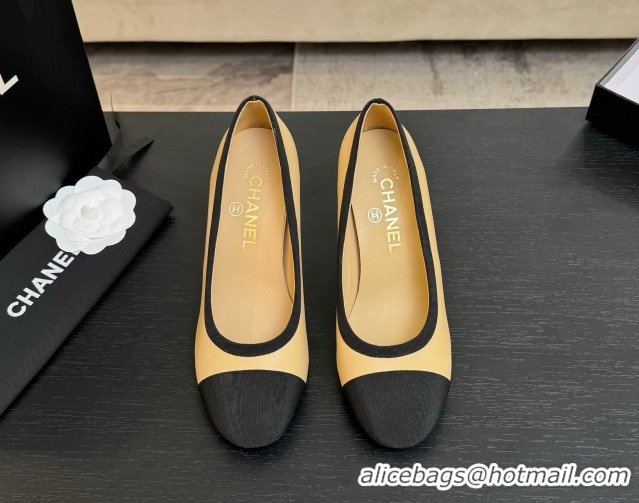 Big Discount Chanel Calfskin & Grosgrain Pumps 8.5cm with Pearls Heel Beige 2025 CH061009