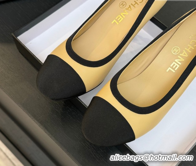 Big Discount Chanel Calfskin & Grosgrain Pumps 8.5cm with Pearls Heel Beige 2025 CH061009