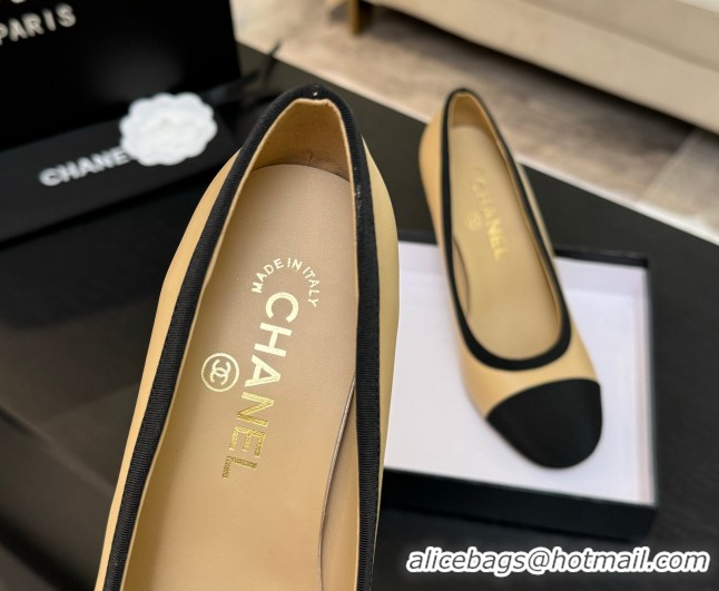 Big Discount Chanel Calfskin & Grosgrain Pumps 8.5cm with Pearls Heel Beige 2025 CH061009