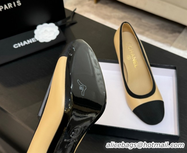 Big Discount Chanel Calfskin & Grosgrain Pumps 8.5cm with Pearls Heel Beige 2025 CH061009