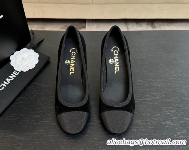 Best Grade Chanel Suede & Grosgrain Pumps 8.5cm with Pearls Heel Black 2025 CH061009