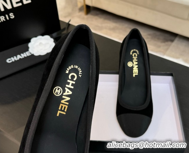 Best Grade Chanel Suede & Grosgrain Pumps 8.5cm with Pearls Heel Black 2025 CH061009