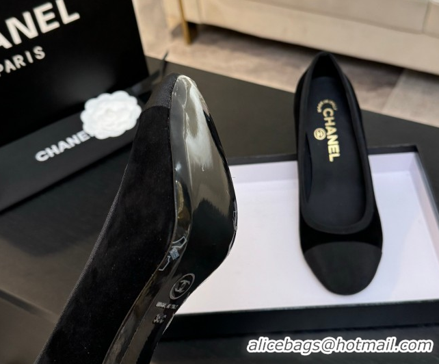 Best Grade Chanel Suede & Grosgrain Pumps 8.5cm with Pearls Heel Black 2025 CH061009