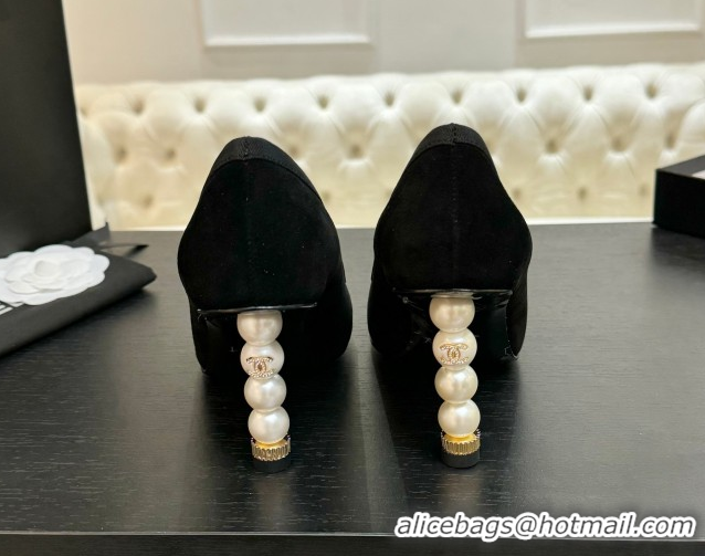 Best Grade Chanel Suede & Grosgrain Pumps 8.5cm with Pearls Heel Black 2025 CH061009