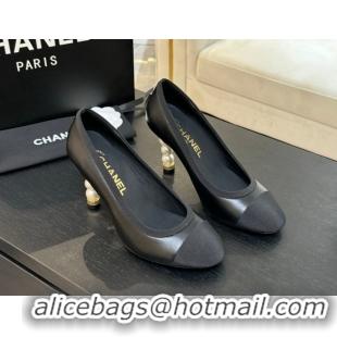 Charming Chanel Calfskin & Grosgrain Pumps 8.5cm with Pearls Heel Black 2025 CH061009