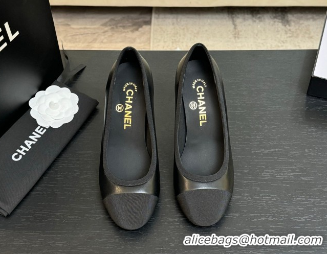 Charming Chanel Calfskin & Grosgrain Pumps 8.5cm with Pearls Heel Black 2025 CH061009