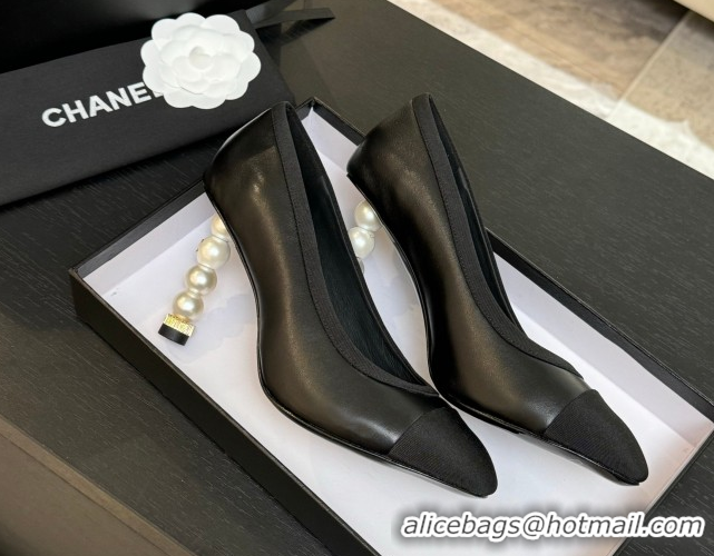 Charming Chanel Calfskin & Grosgrain Pumps 8.5cm with Pearls Heel Black 2025 CH061009