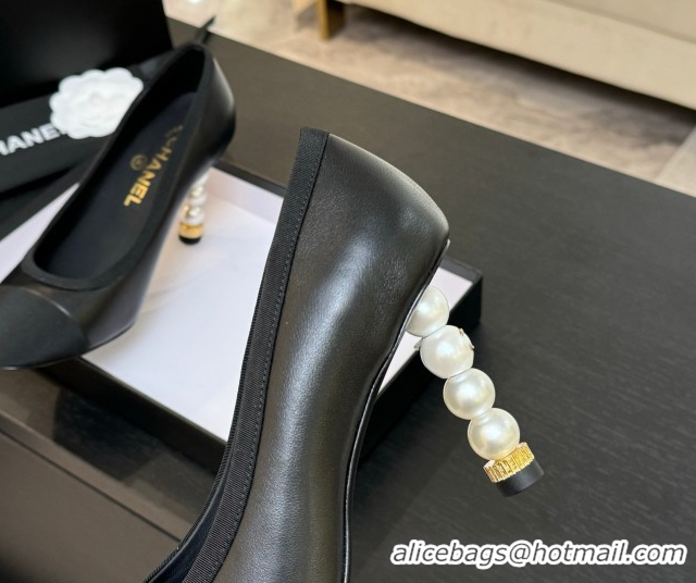 Charming Chanel Calfskin & Grosgrain Pumps 8.5cm with Pearls Heel Black 2025 CH061009