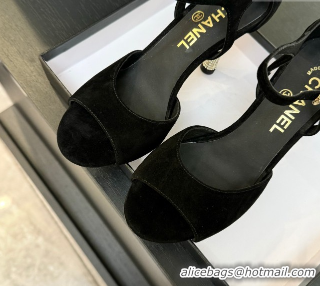 Hot Style Chanel Suede Sandals 8.5cm with Pearls Heel Black 2025 CH061009