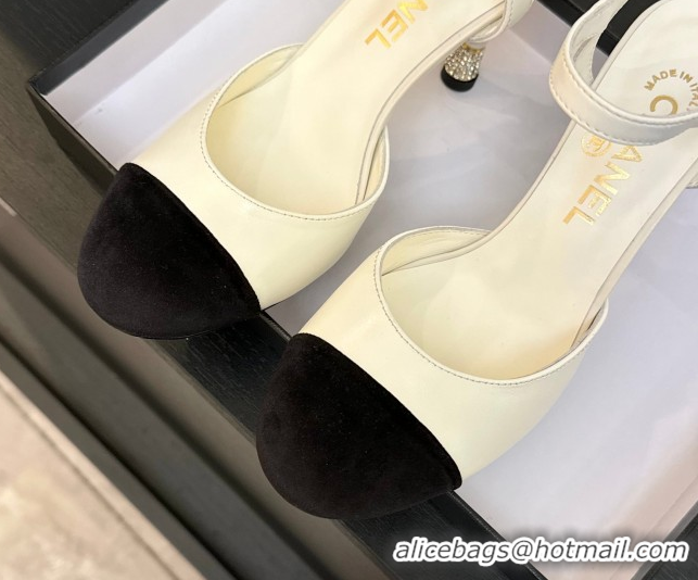 Luxury Chanel Calfskin & Suede Sandals 8.5cm with Pearls Heel White 2025 CH061009