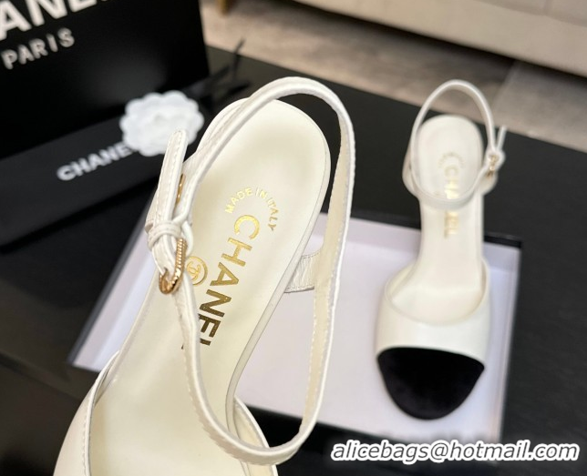 Luxury Chanel Calfskin & Suede Sandals 8.5cm with Pearls Heel White 2025 CH061009