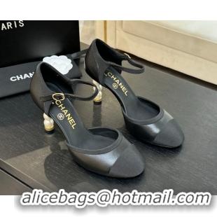 Best Price Chanel Calfskin & Grosgrain Sandals 8.5cm with Pearls Heel Black 2025 CH061009
