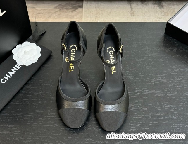 Best Price Chanel Calfskin & Grosgrain Sandals 8.5cm with Pearls Heel Black 2025 CH061009