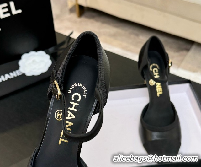 Best Price Chanel Calfskin & Grosgrain Sandals 8.5cm with Pearls Heel Black 2025 CH061009