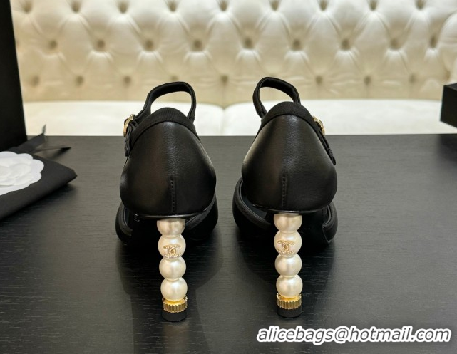 Best Price Chanel Calfskin & Grosgrain Sandals 8.5cm with Pearls Heel Black 2025 CH061009