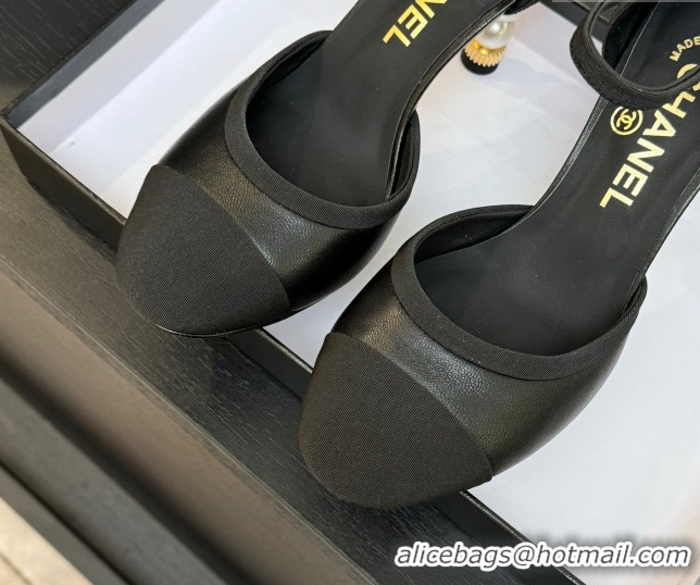 Best Price Chanel Calfskin & Grosgrain Sandals 8.5cm with Pearls Heel Black 2025 CH061009