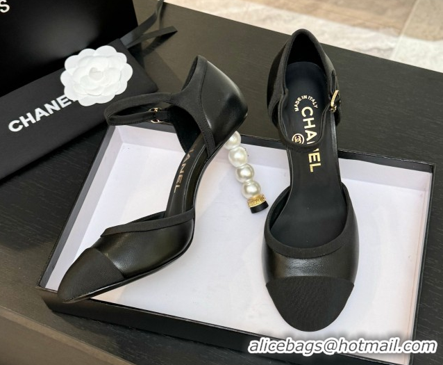 Best Price Chanel Calfskin & Grosgrain Sandals 8.5cm with Pearls Heel Black 2025 CH061009