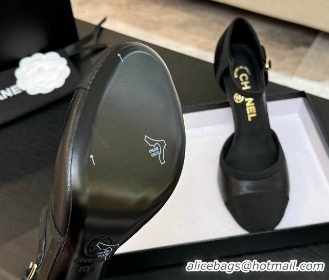 Best Price Chanel Calfskin & Grosgrain Sandals 8.5cm with Pearls Heel Black 2025 CH061009