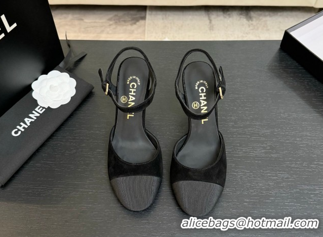 Low Cost Chanel Suede & Grosgrain Sandals 8.5cm with Pearls Heel Black 2025 CH061009