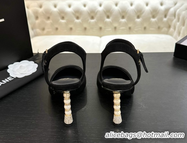 Low Cost Chanel Suede & Grosgrain Sandals 8.5cm with Pearls Heel Black 2025 CH061009