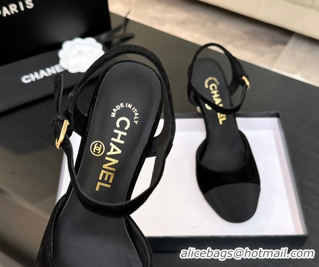 Low Cost Chanel Suede & Grosgrain Sandals 8.5cm with Pearls Heel Black 2025 CH061009