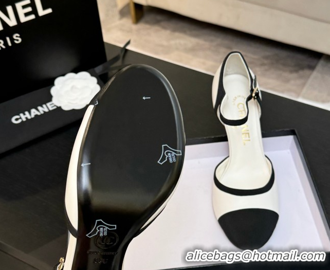 Trendy Design Chanel Calfskin & Grosgrain Mary Janes Pump 8.5cm with Pearls Heel White 2025 CH061009