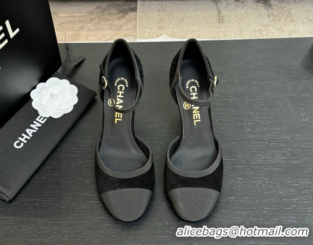 Unique Style Chanel Suede & Grosgrain Mary Janes Pump 8.5cm with Pearls Heel Black 2025 CH061009