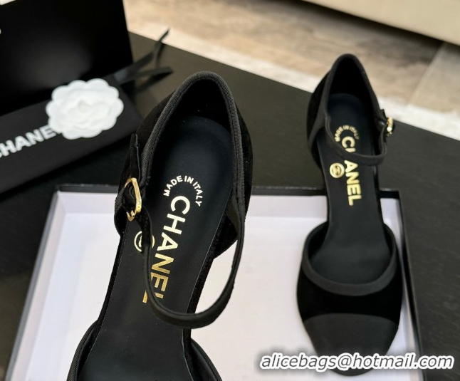 Unique Style Chanel Suede & Grosgrain Mary Janes Pump 8.5cm with Pearls Heel Black 2025 CH061009