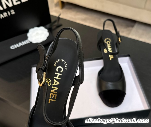 Shop Cheap Chanel Calfskin & Suede Mary Janes Pump 8.5cm with Pearls Heel Black CH061009