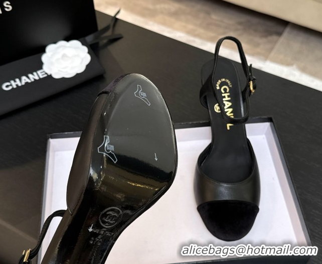 Shop Cheap Chanel Calfskin & Suede Mary Janes Pump 8.5cm with Pearls Heel Black CH061009