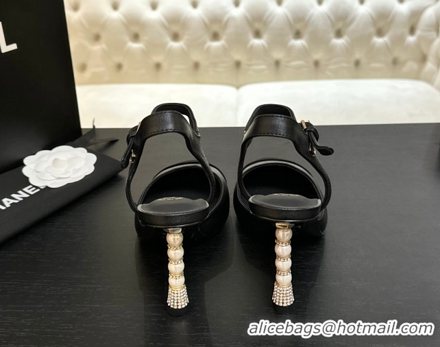 Shop Cheap Chanel Calfskin & Suede Mary Janes Pump 8.5cm with Pearls Heel Black CH061009