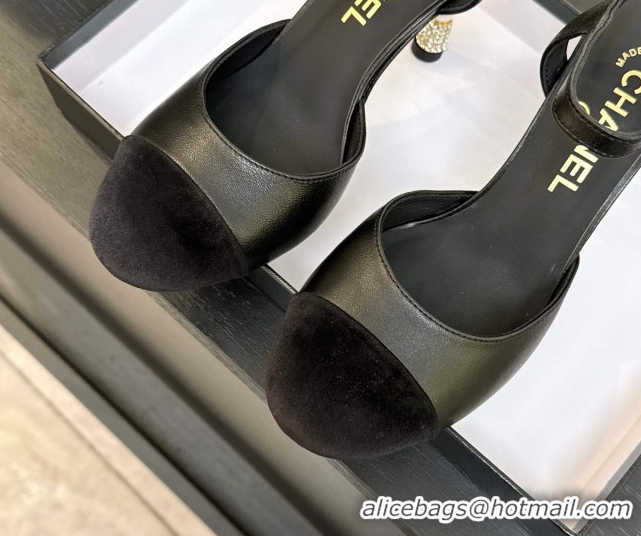 Shop Cheap Chanel Calfskin & Suede Mary Janes Pump 8.5cm with Pearls Heel Black CH061009