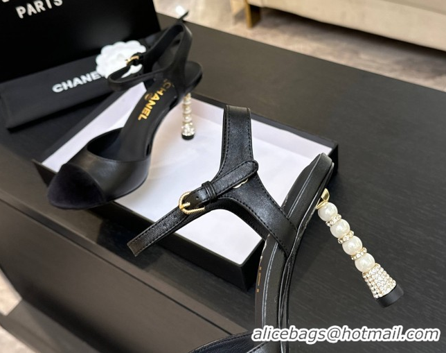 Shop Cheap Chanel Calfskin & Suede Mary Janes Pump 8.5cm with Pearls Heel Black CH061009