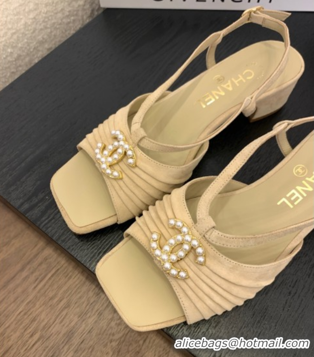Most Popular Chanel Suede Sandals 3cm with CC Beige 2025 CH061010