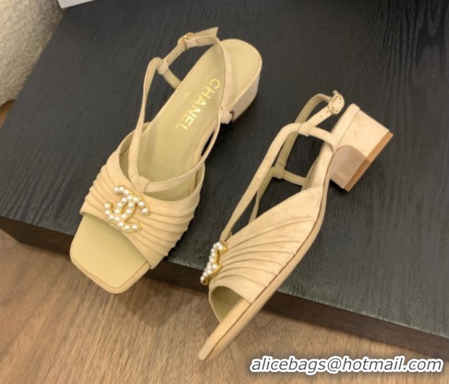Most Popular Chanel Suede Sandals 3cm with CC Beige 2025 CH061010