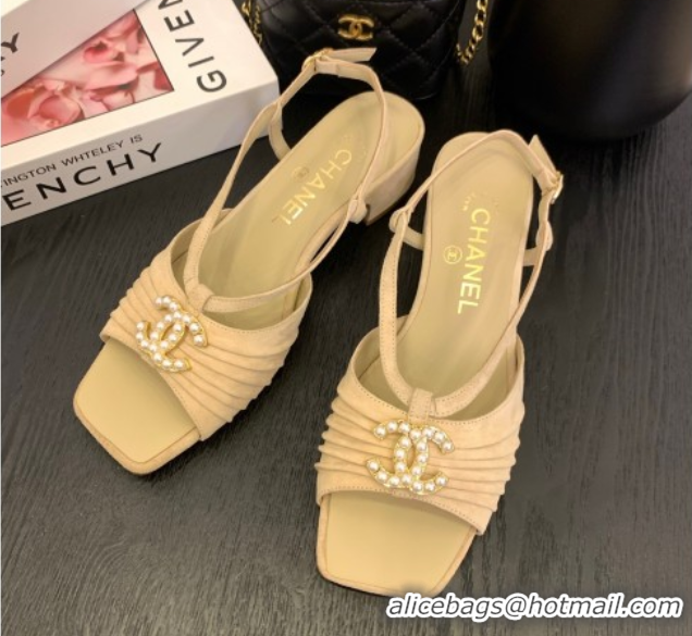 Most Popular Chanel Suede Sandals 3cm with CC Beige 2025 CH061010