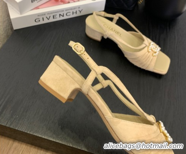 Most Popular Chanel Suede Sandals 3cm with CC Beige 2025 CH061010