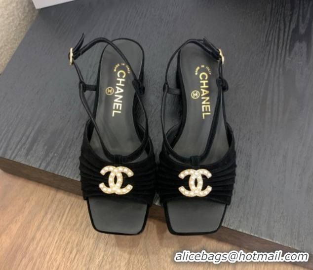 Stylish Chanel Suede Sandals 3cm with CC Black 2025 CH061010