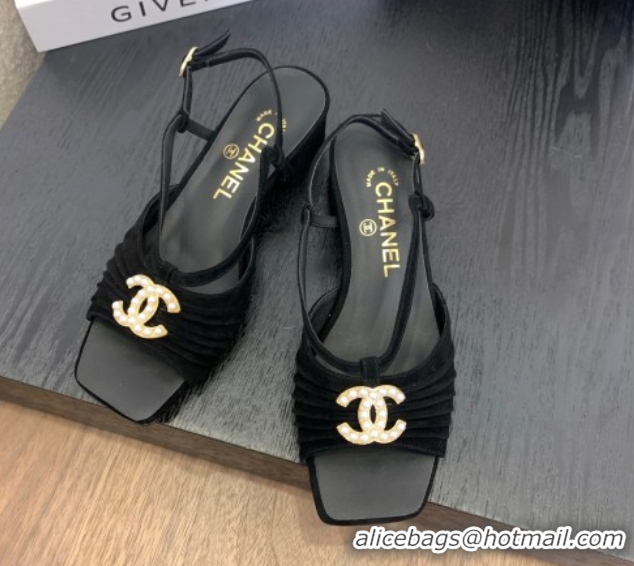 Stylish Chanel Suede Sandals 3cm with CC Black 2025 CH061010