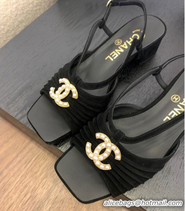 Stylish Chanel Suede Sandals 3cm with CC Black 2025 CH061010