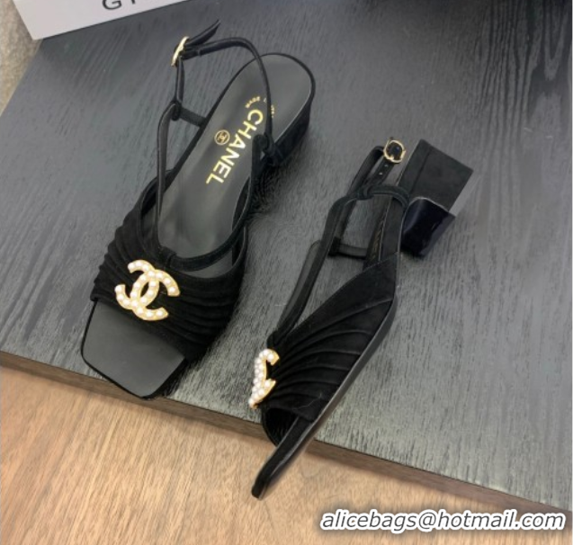 Stylish Chanel Suede Sandals 3cm with CC Black 2025 CH061010