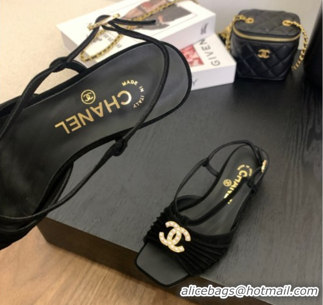 Stylish Chanel Suede Sandals 3cm with CC Black 2025 CH061010