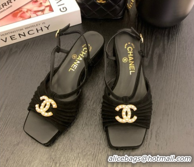Stylish Chanel Suede Sandals 3cm with CC Black 2025 CH061010