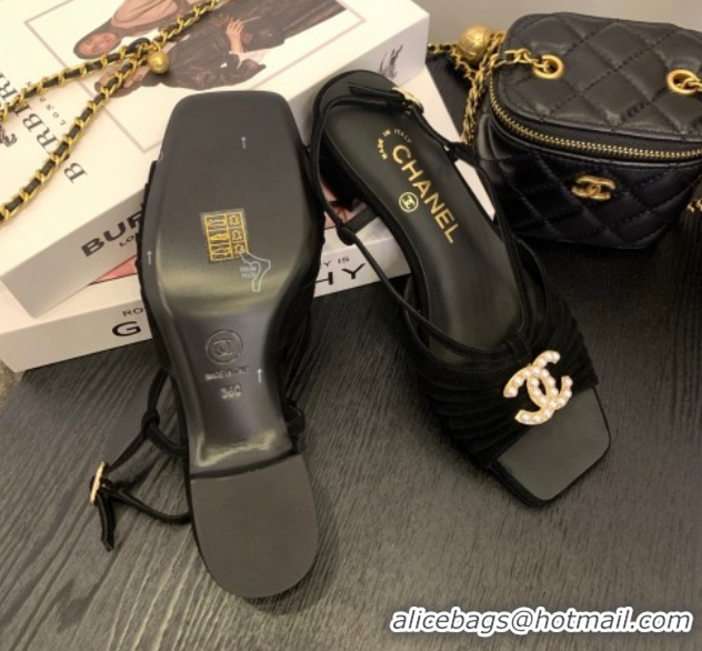 Stylish Chanel Suede Sandals 3cm with CC Black 2025 CH061010
