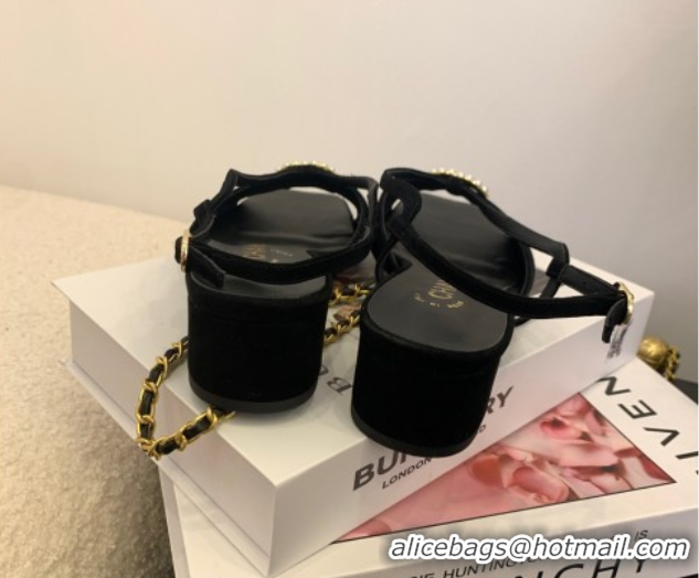 Stylish Chanel Suede Sandals 3cm with CC Black 2025 CH061010