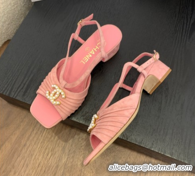 Buy Luxury Chanel Suede Sandals 3cm with CC Pink 2025 CH061010