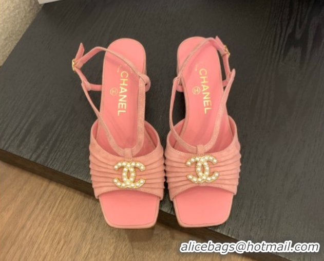 Buy Luxury Chanel Suede Sandals 3cm with CC Pink 2025 CH061010
