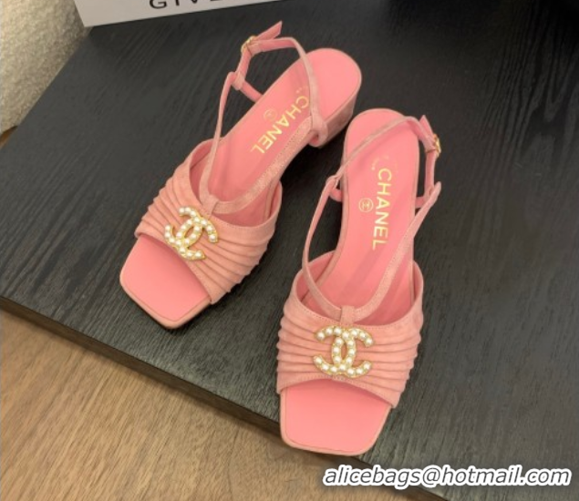 Buy Luxury Chanel Suede Sandals 3cm with CC Pink 2025 CH061010
