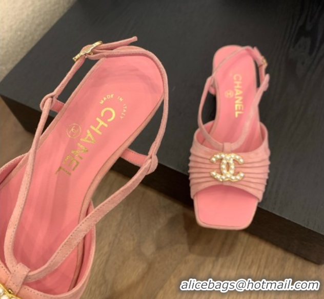 Buy Luxury Chanel Suede Sandals 3cm with CC Pink 2025 CH061010