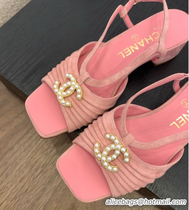 Buy Luxury Chanel Suede Sandals 3cm with CC Pink 2025 CH061010